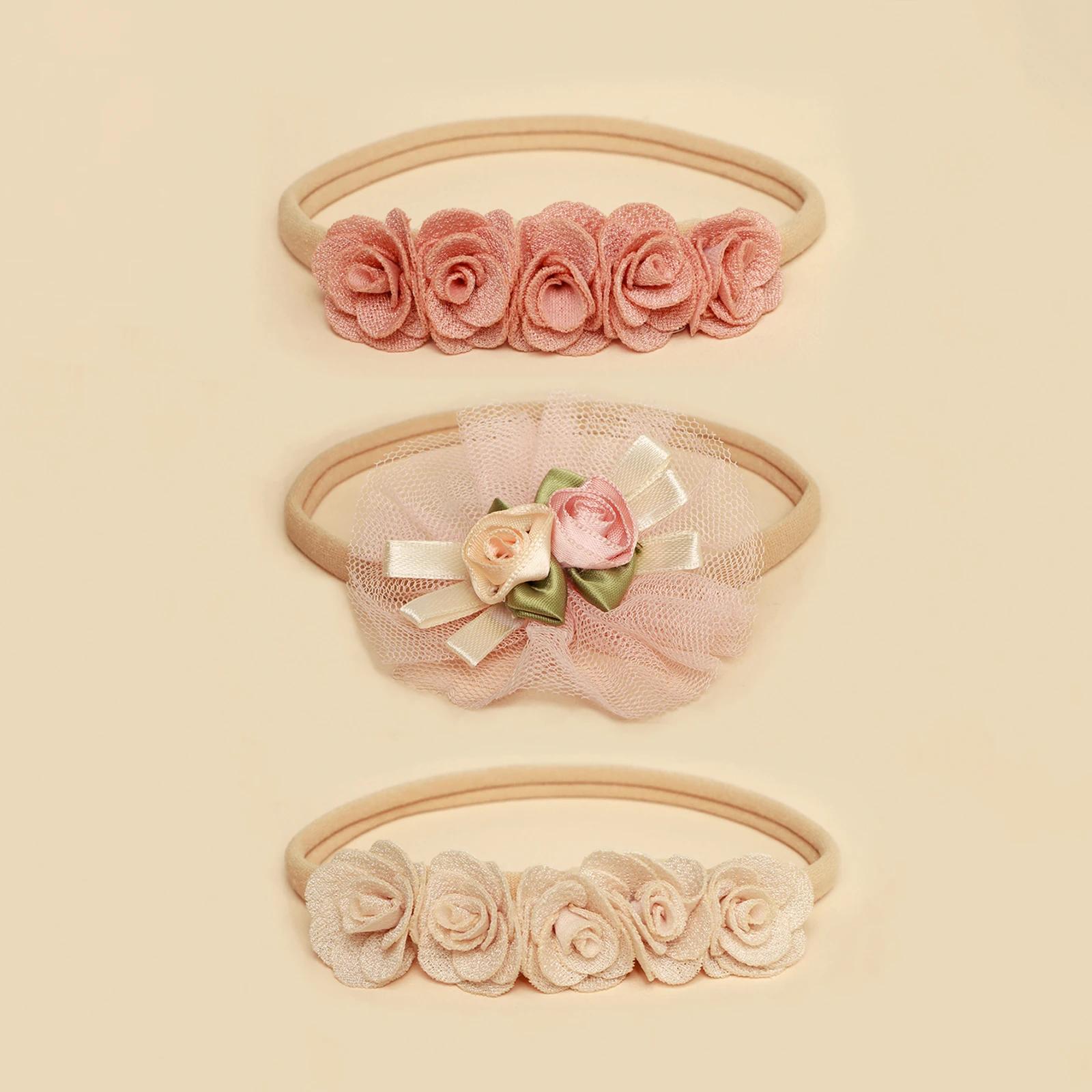 5 pièces rose dentelle Simulation fleurs cheveux accessoires pour nouveau-né fille épissage bandeau