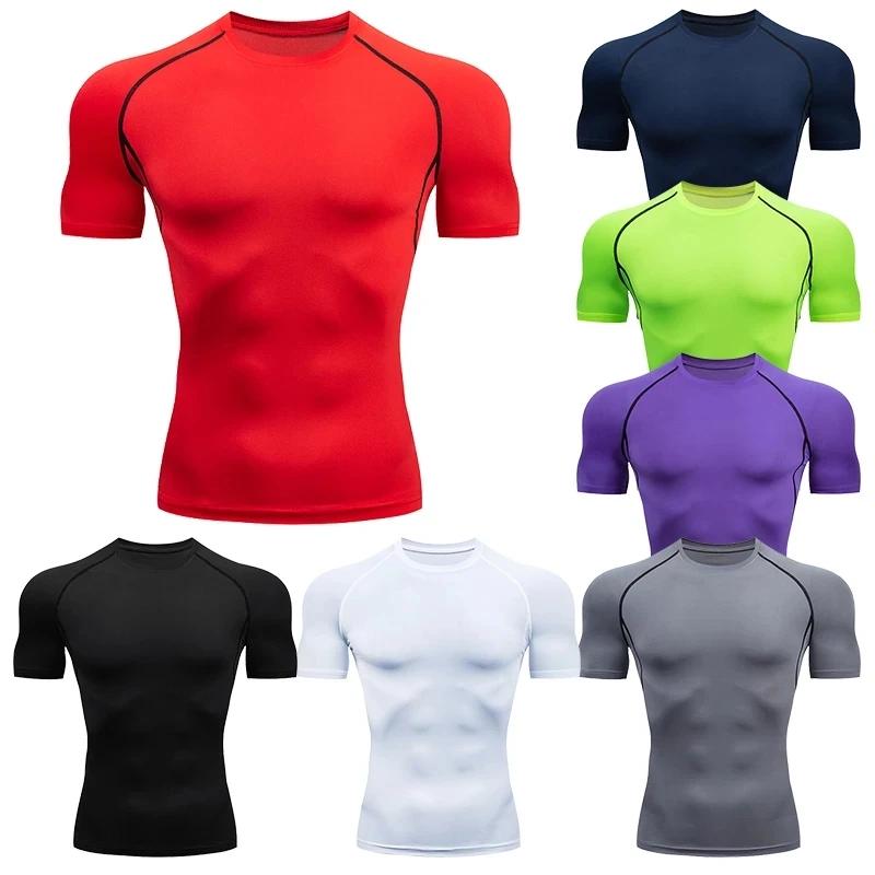 T-shirt sport hommes séchage rapide manches courtes - Haut fitness compression formation course rashgard