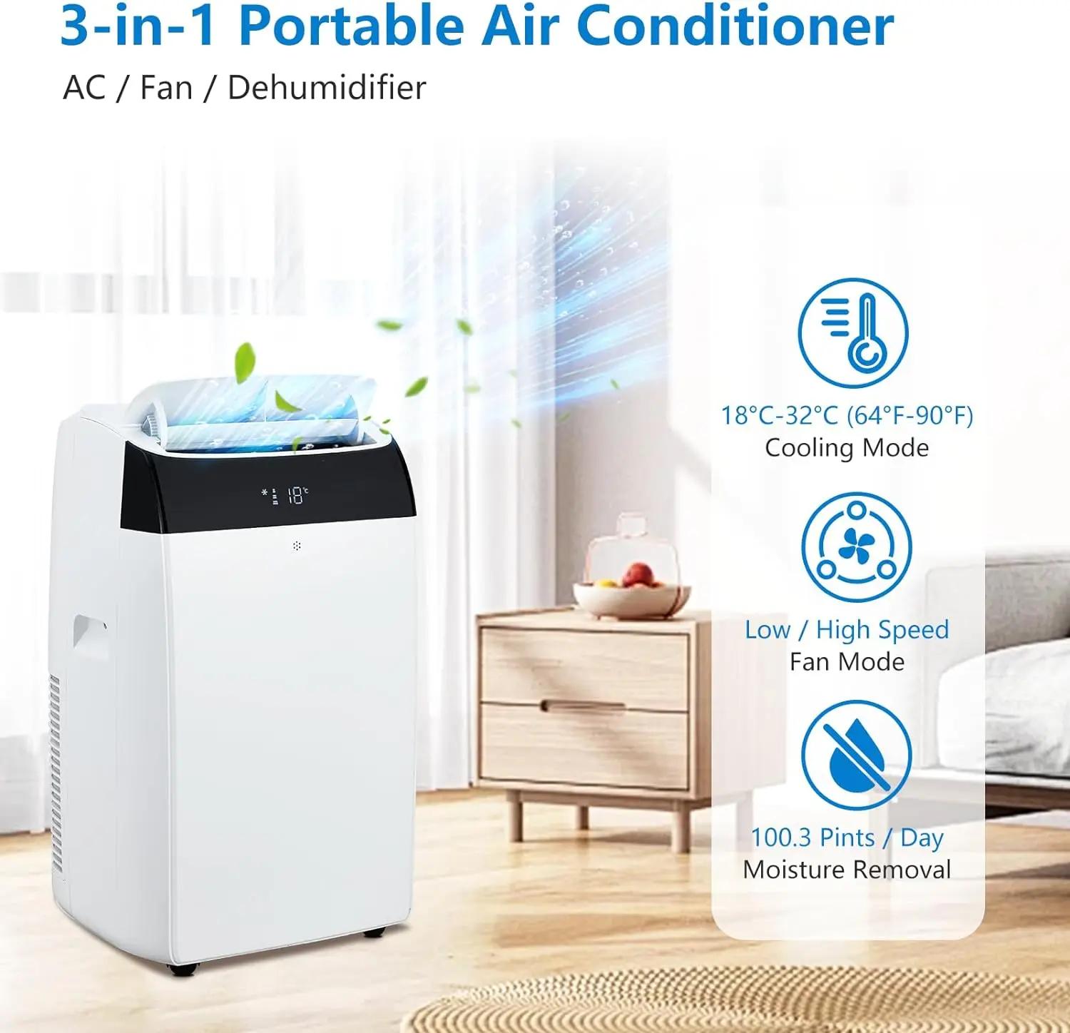 Climatiseur portable 3 en 1 avec télécommande, moteurs cool et touristes, balançoire automatique, 14