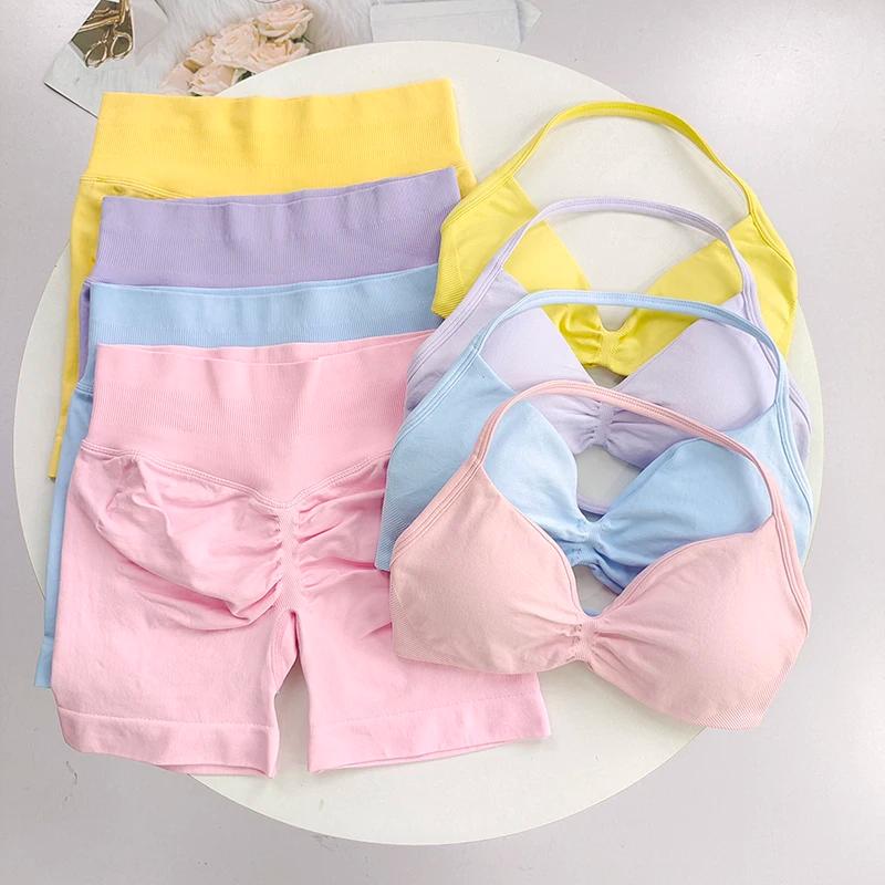 Ensemble soutien-gorge de sport à col licou et leggings taille haute pour femmes, évacuant l'humidit