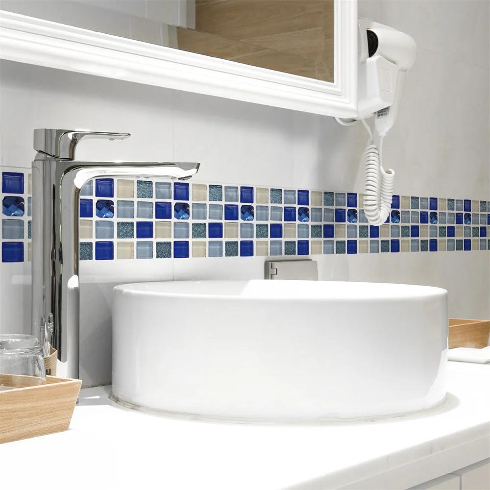 Mosaïque salle de bain taille ligne Stickers muraux imperméable Peel & Stick Art dosseret cuisine bu