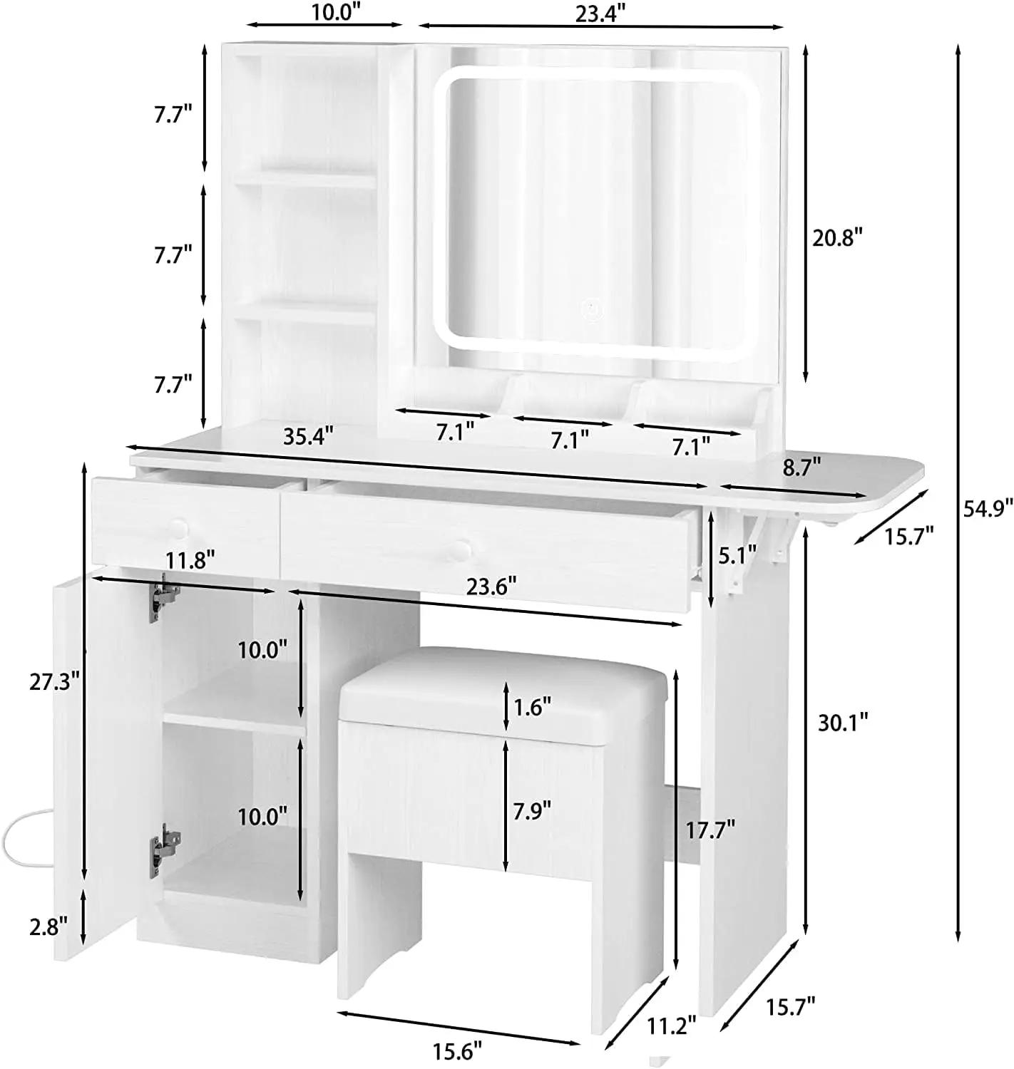 IlearCK-Bureau de courtoisie avec miroir 4.2 par LED et prise de courant, table de maquillage avec é