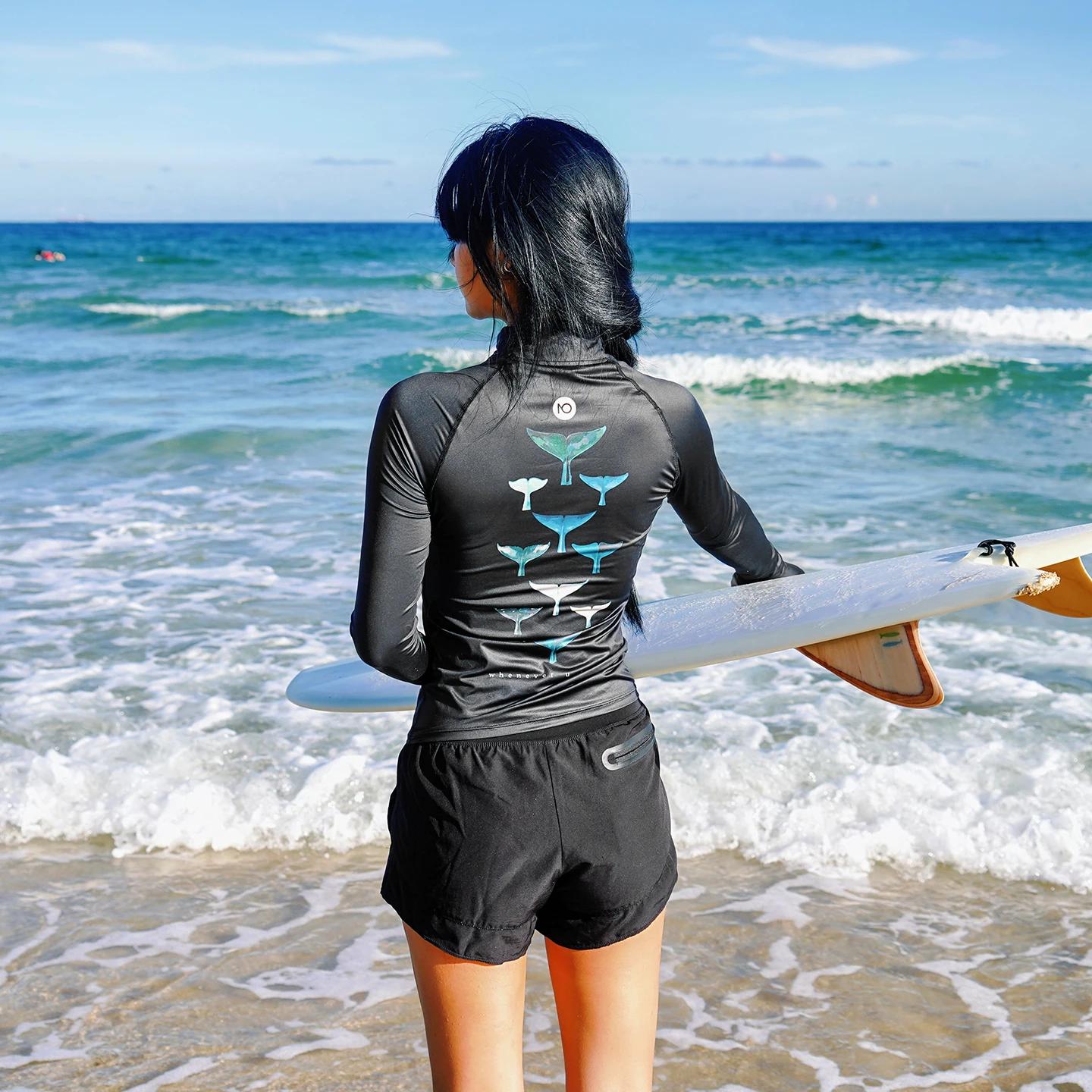 Nu-juin – ensemble haut de Surf pour femmes, protection contre les éruptions cutanées, manches longu