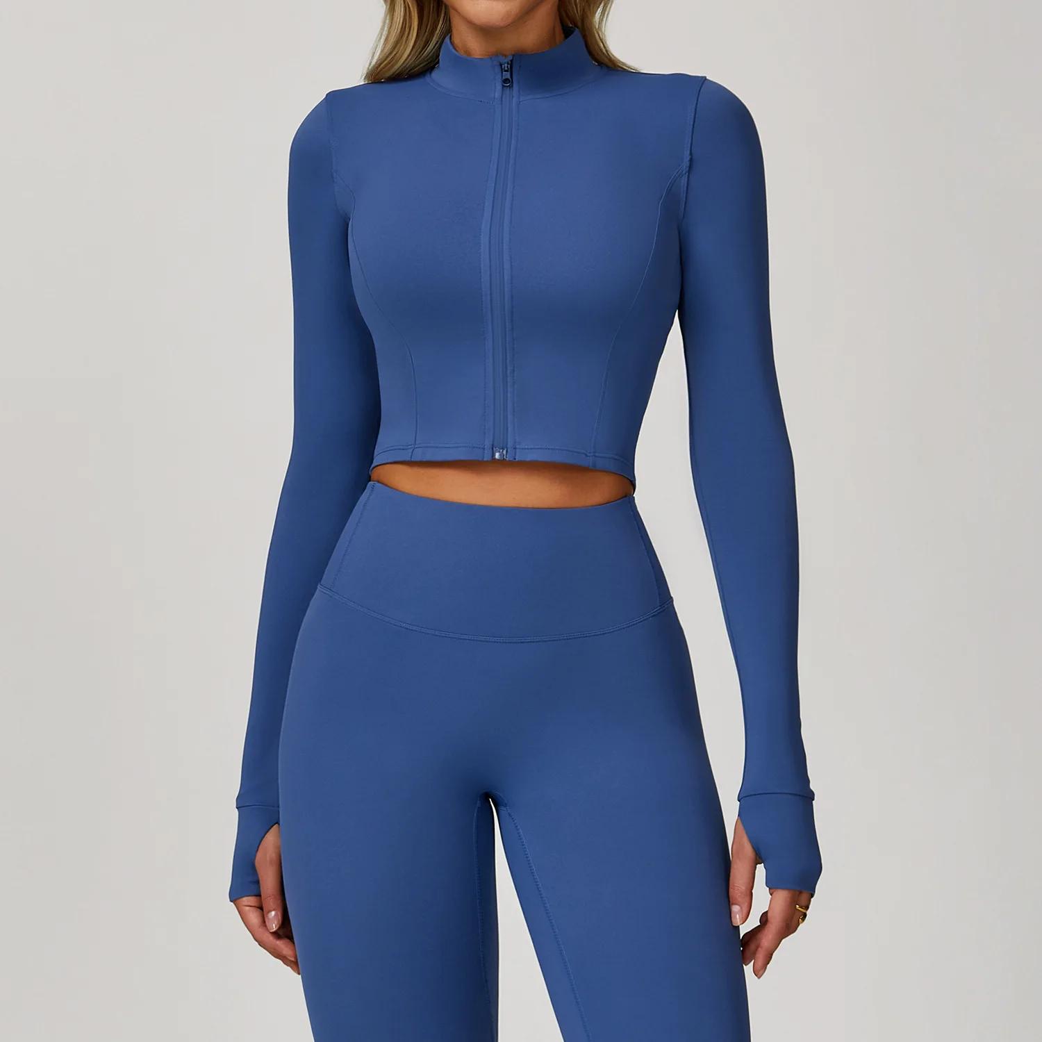 Haut à manches longues pour femmes, veste à fermeture éclair, chemises de Yoga, T-Shirt de course, d