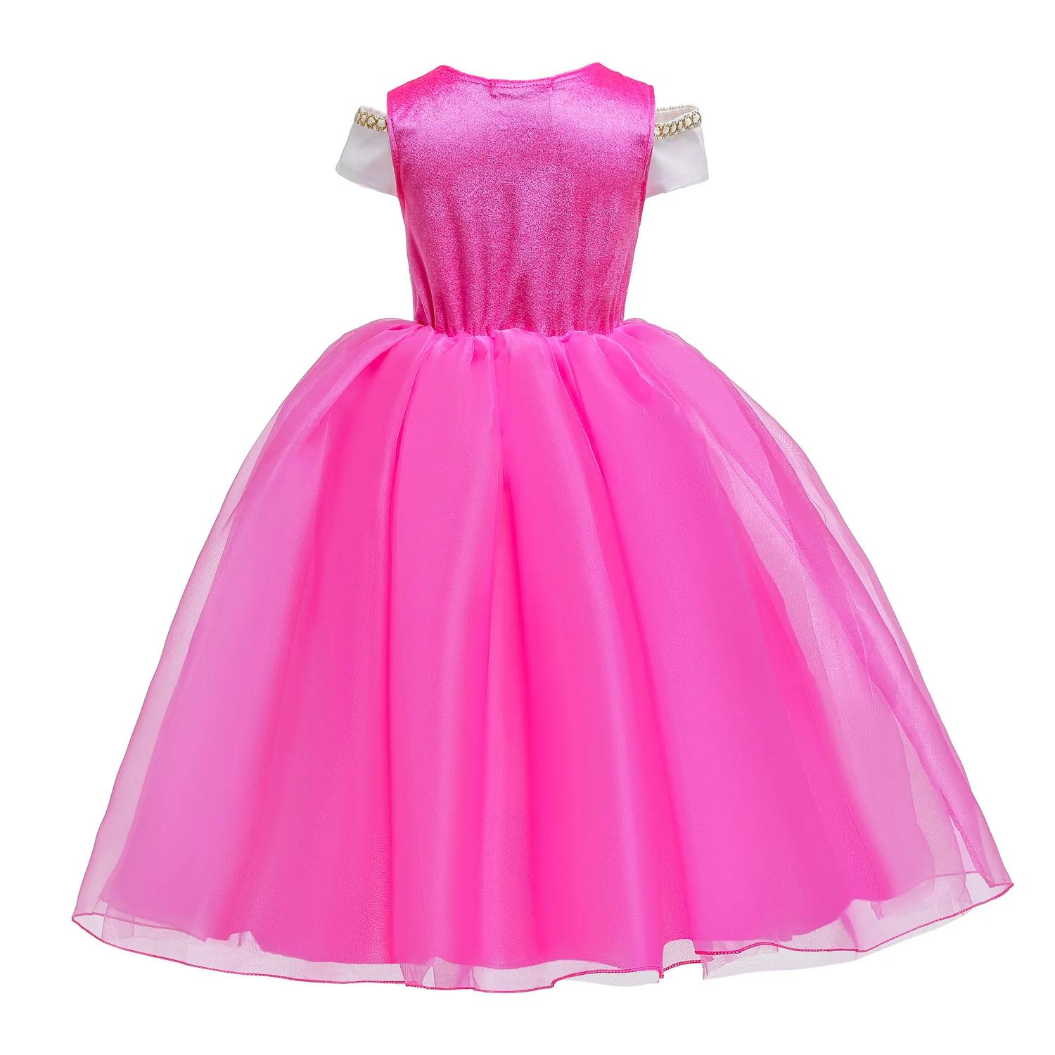 Robe de princesse rose aurore à manches courtes pour filles, été 2026, pour fête d'anniversaire, rob