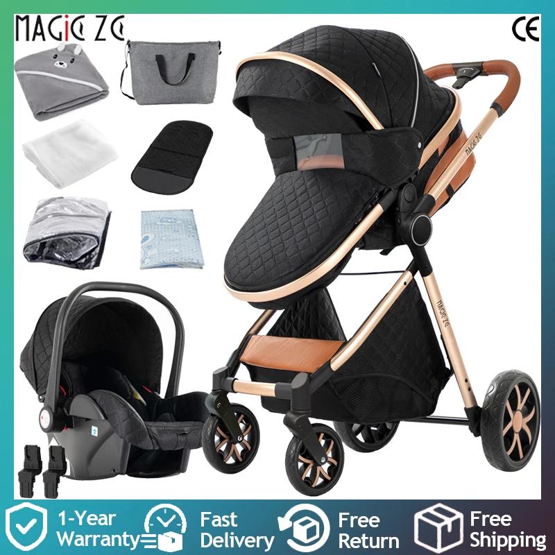 Siège auto pour bébé, poussette 3-en-1, système de voyage, poussette pliable légère avec harnais de