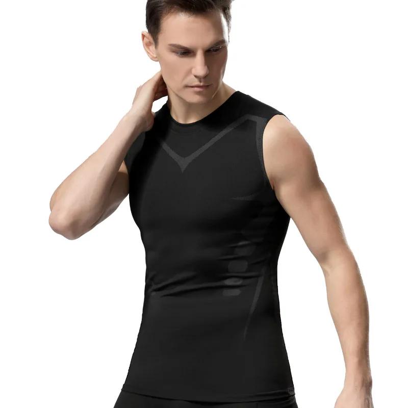 Débardeur de Compression pour hommes, chemises de gymnastique, sans manches, impression à séchage ra