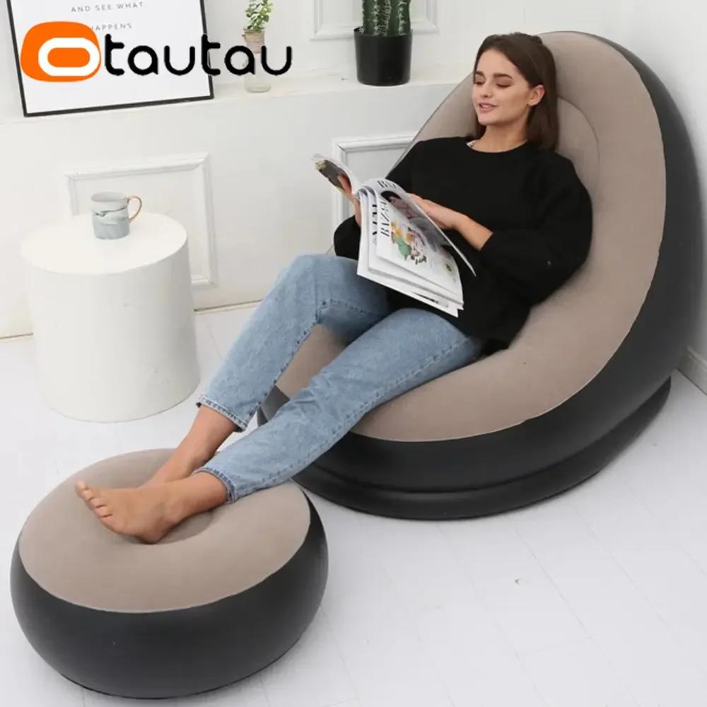 OTAUTAU-Chaise longue gonflable avec repose-pieds, chaise longue inclinable, canapé de camping porta