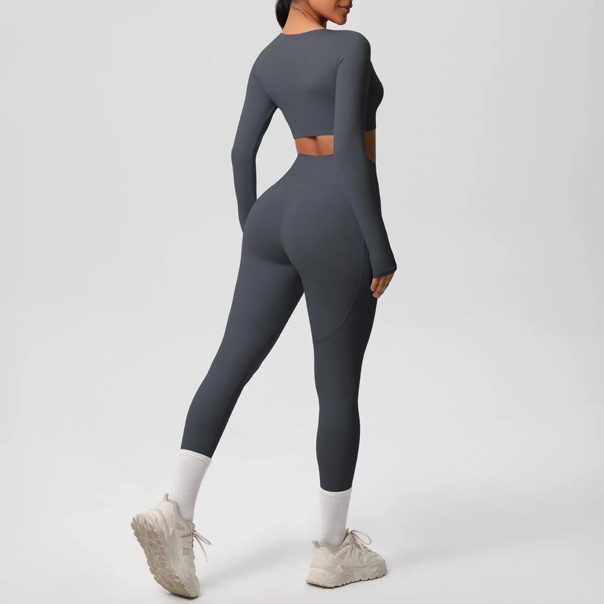 Ensemble de sport et yoga uni pour femme Hamidou – Haut de sport slim avec coussinets de poitrine et