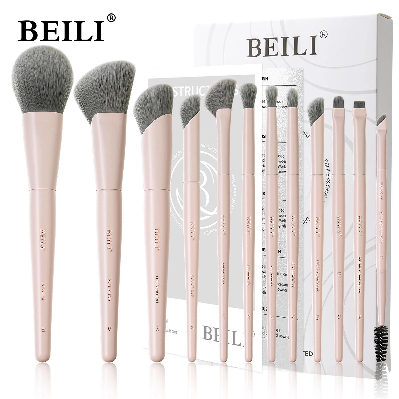 BEILI – ensemble de pinceaux de maquillage professionnels végétaliens, 12 pièces, maïs, bambou, soie