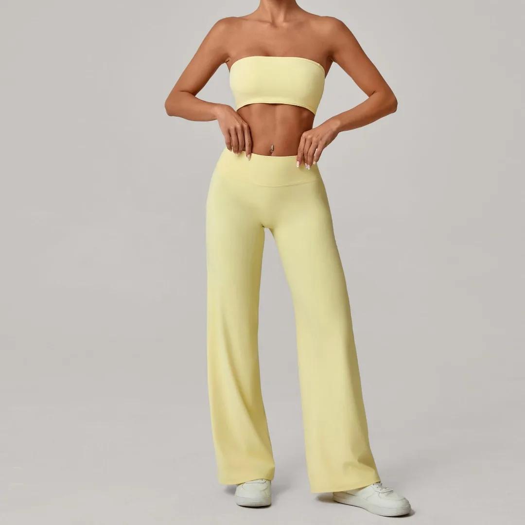 Ensemble de yoga pour femme, taille haute, effet push-up, haut de sport moulant, pantalon large, ten