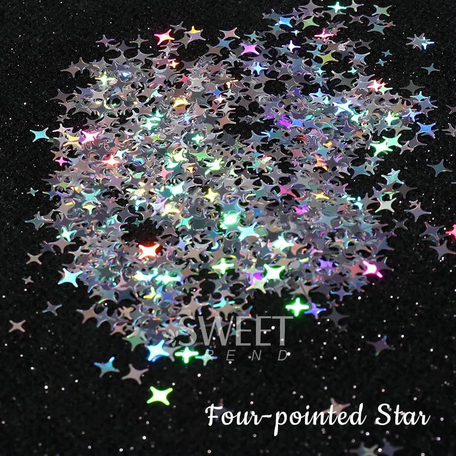 Paillettes holographiques pour ongles, étoile à quatre branches, Design Laser scintillant, breloque