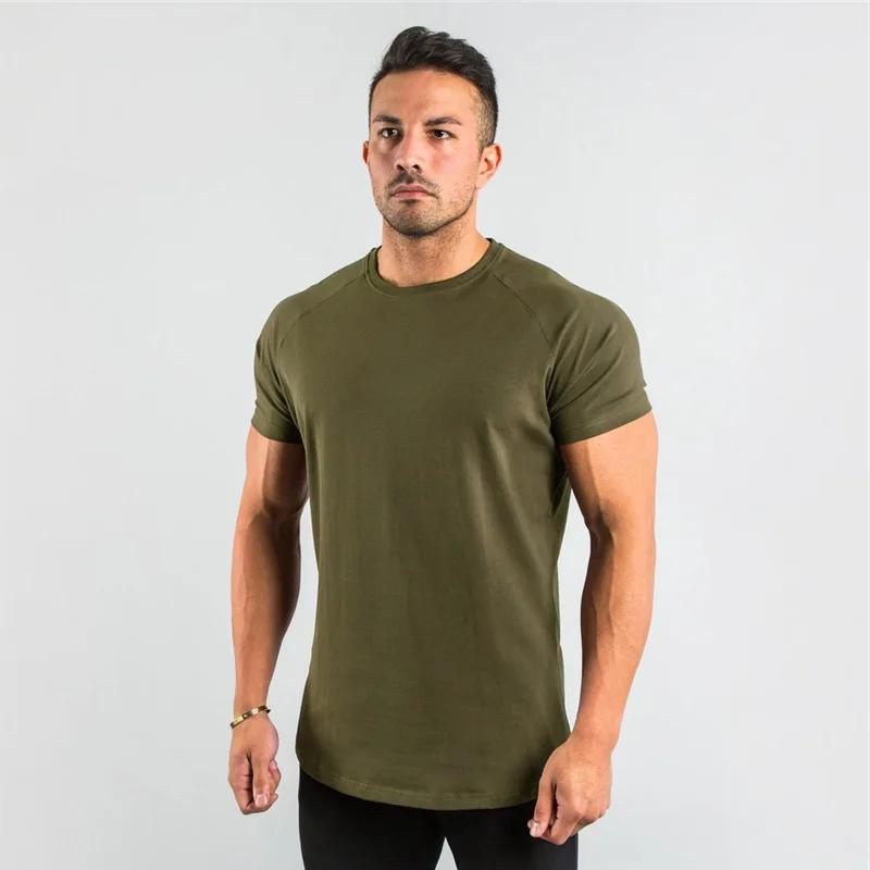 T-shirt de fitness en coton uni pour hommes, manches courtes, joggeurs musculaires, t-shirt de muscu