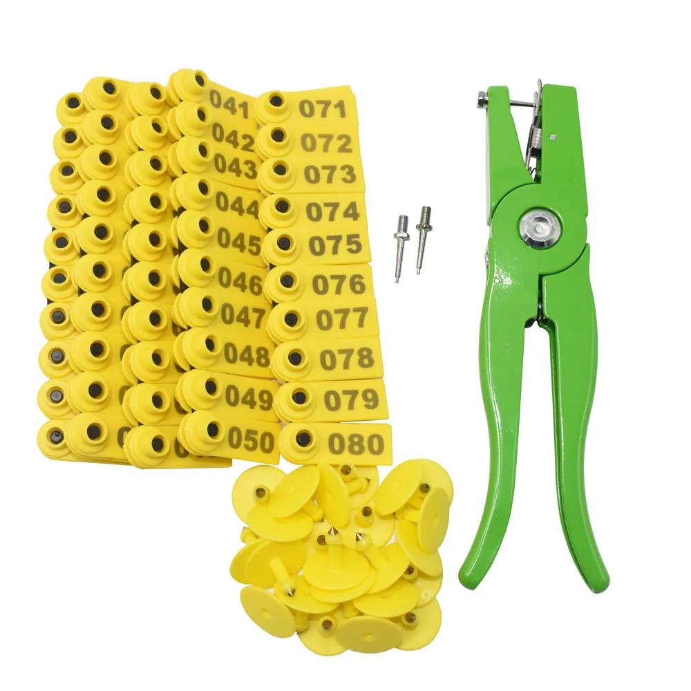 Pinces pour étiquettes d'oreille pour animaux de bétail, 100 pièces, avec numéro 001-100 et 2 broche
