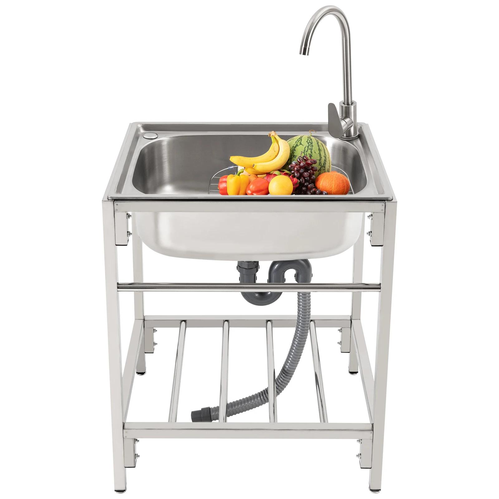 Lavabo à main en acier inoxydable à cuve unique, commercial, autoportant