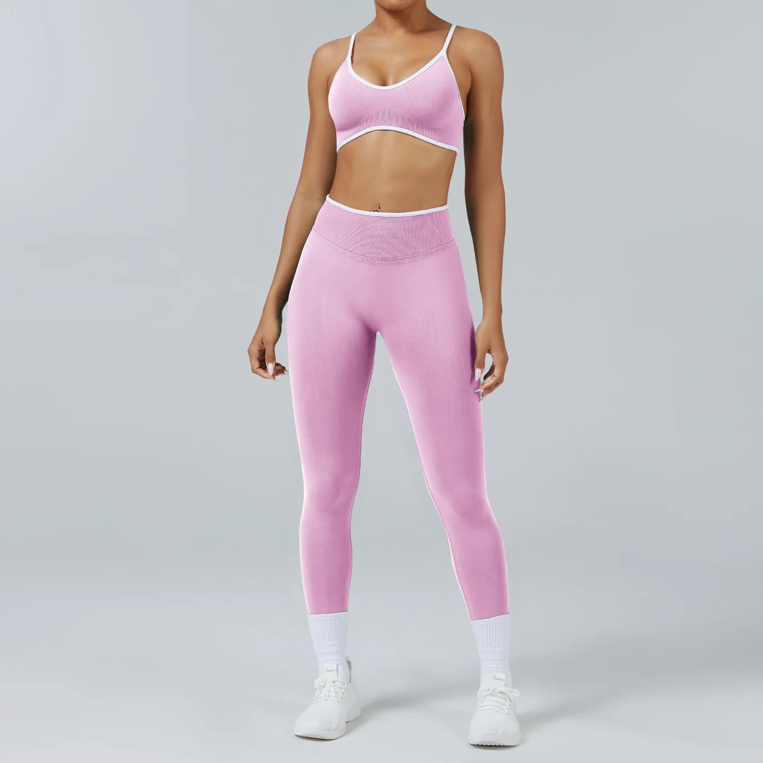 Ensemble de sport 2 pièces pour femmes, survêtement de sport, pantalon de yoga push-up, soutien-gorg