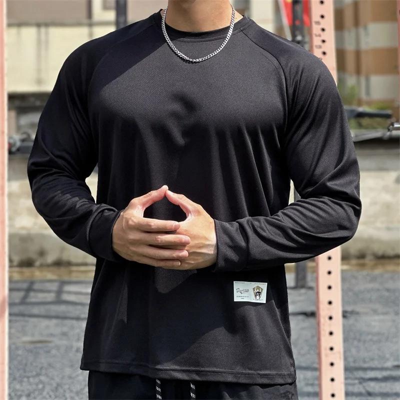 T-shirt sport homme manches longues automne - Maille respirante fitness running entraînement haute qualité