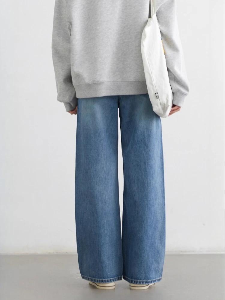 CHIC VEN femmes jean bleu ample décontracté solide nouveau rétro coton jambe large Denim pantalon fe