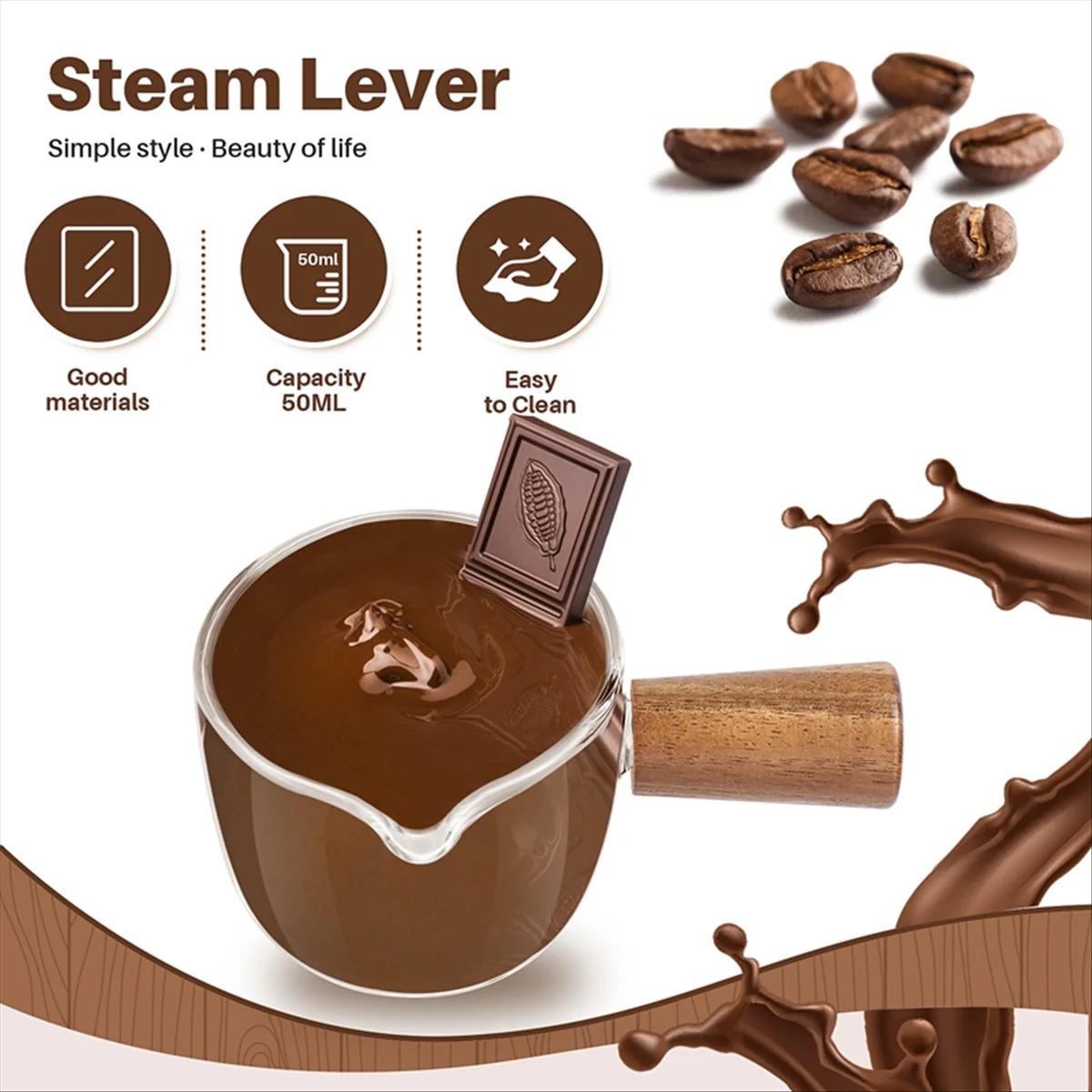 Crémier en verre transparent avec manche en bois, mini pichet à café et à lait, 2 pièces 50ml, conte