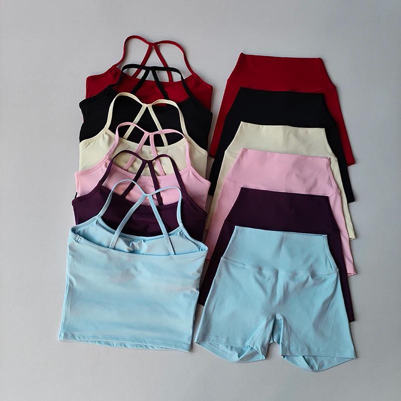 2 pièces Gym Fitness gilet de sport moyenne intensité beauté dos Yoga costume soutien-gorge de sport