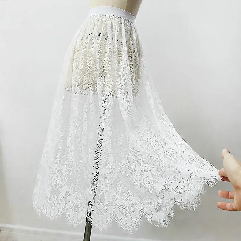Femmes Sexy maille dentelle Transparent longue Tulle jupe mode coréenne été dames élastique taille h