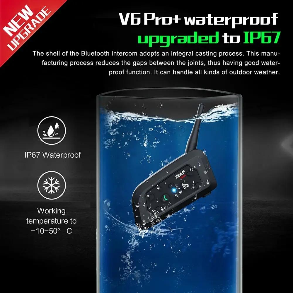 EJEAS V6 PRO + Moto Interphone Casque Bluetooth Casque 6 Coureurs 800m Communicateur Étanche V5.1 Mu