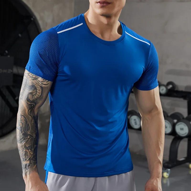T-Shirt de Fitness à Manches Courtes pour Homme, Haut Respirant Slim Fit, Basket-ball, Football, Cou