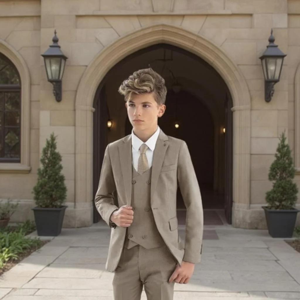 Costume pour garçons, smoking de mariage formel, Blazer à revers, pantalon, gilet, coupe cintrée, en