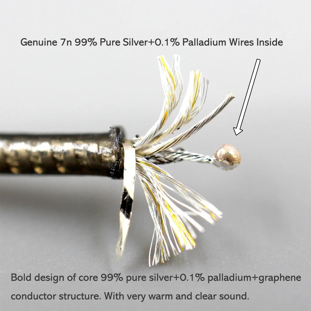 Câble pour écouteurs 99% pur argent palladium + graphène or, pour 0.78mm 2 broches BA W4r UM3X UM3RC