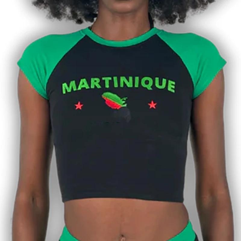 T-shirt à manches courtes et col ras du cou pour femme, vêtement de sport décontracté, haut court, b