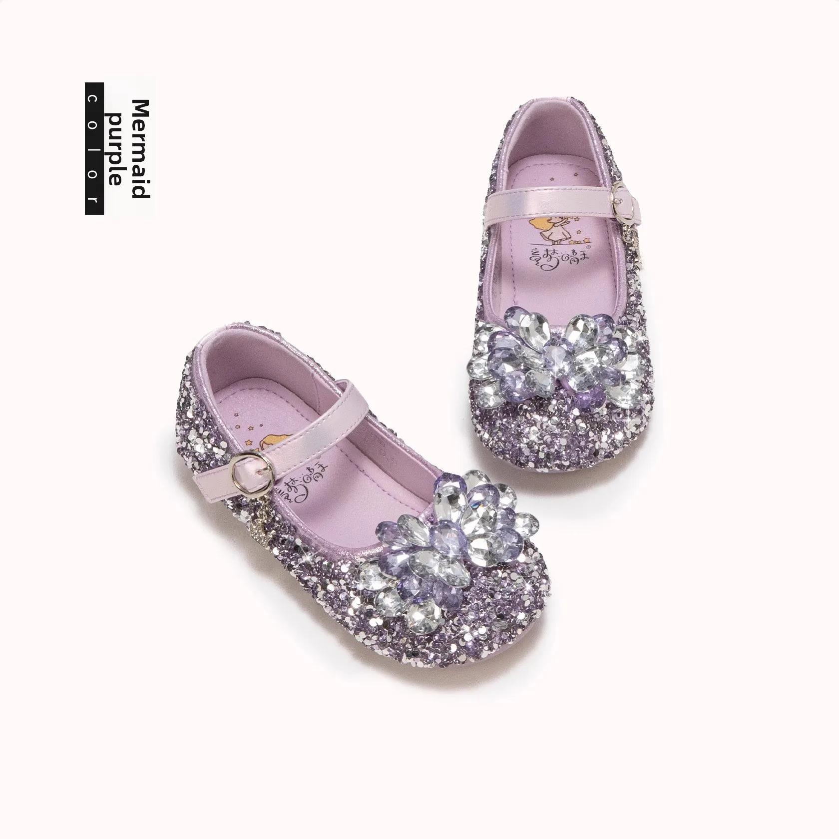 Chaussures à enfiler en cristal pour filles, chaussures plates de princesse à fond souple avec stras