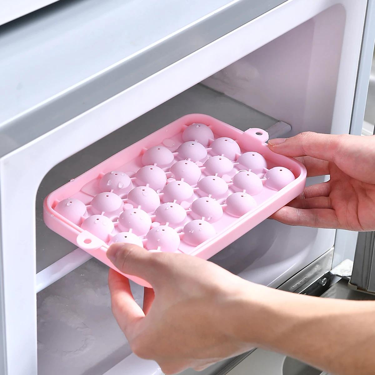 Moule à glaçons en Silicone à 25 grilles, boule de glace avec couvercle, boîte de rangement de glace