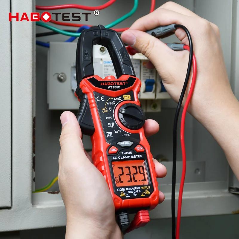 HABOTEST-Pince ampèremétrique numérique avec étui en cuir, courant AC DC 600A, rétroéclairage bicolo