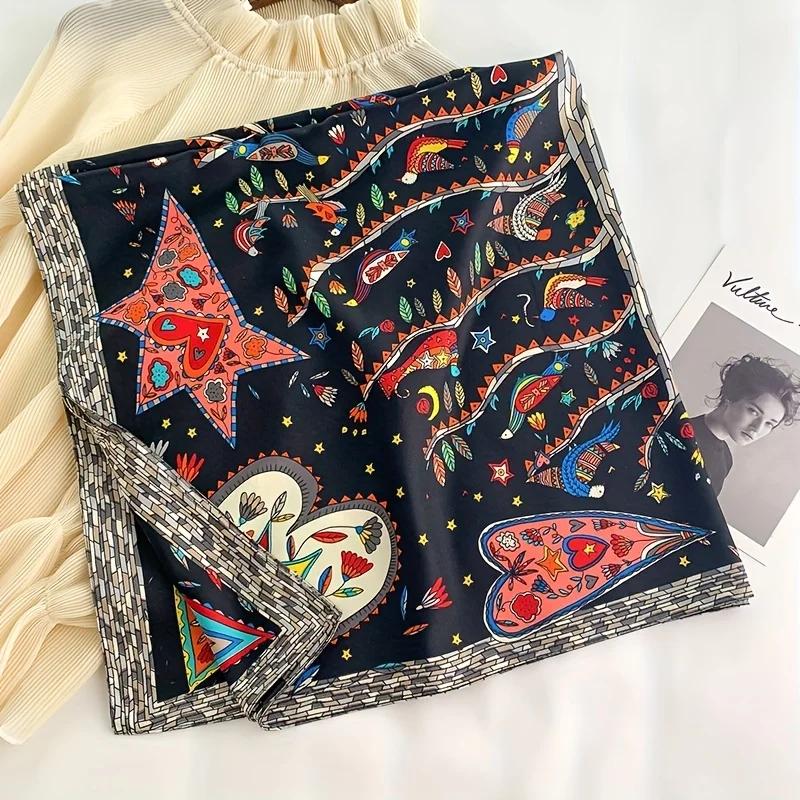 Foulard carré en sergé de soie pour femmes, châles et enveloppes de tête de luxe, imprimé arbre à ch