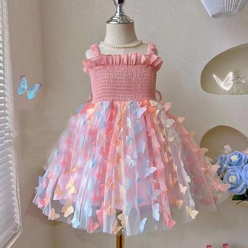 Robes de soirée d'anniversaire pour petites filles, vêtements d'été avec ailes de papillon, Costume
