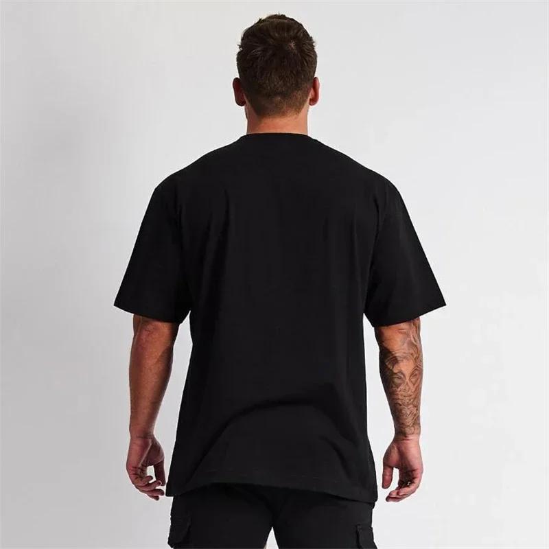 Couleur unie Gym course Sport vêtements Fitness surdimensionné chemise en coton ample hommes Hip Hop