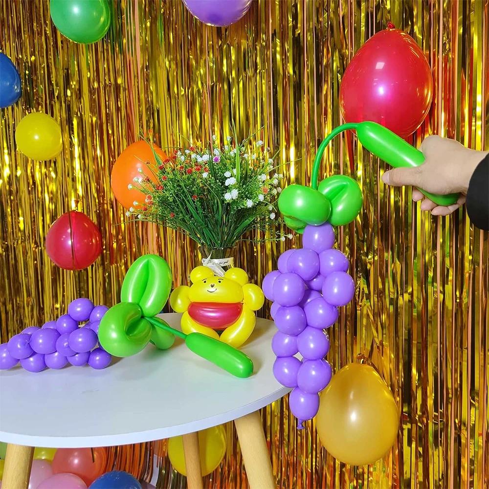 Ballons en latex longs, 100 pièces, rouge, vert, jaune, bleu, rose, assortis, pour décoration de fêt