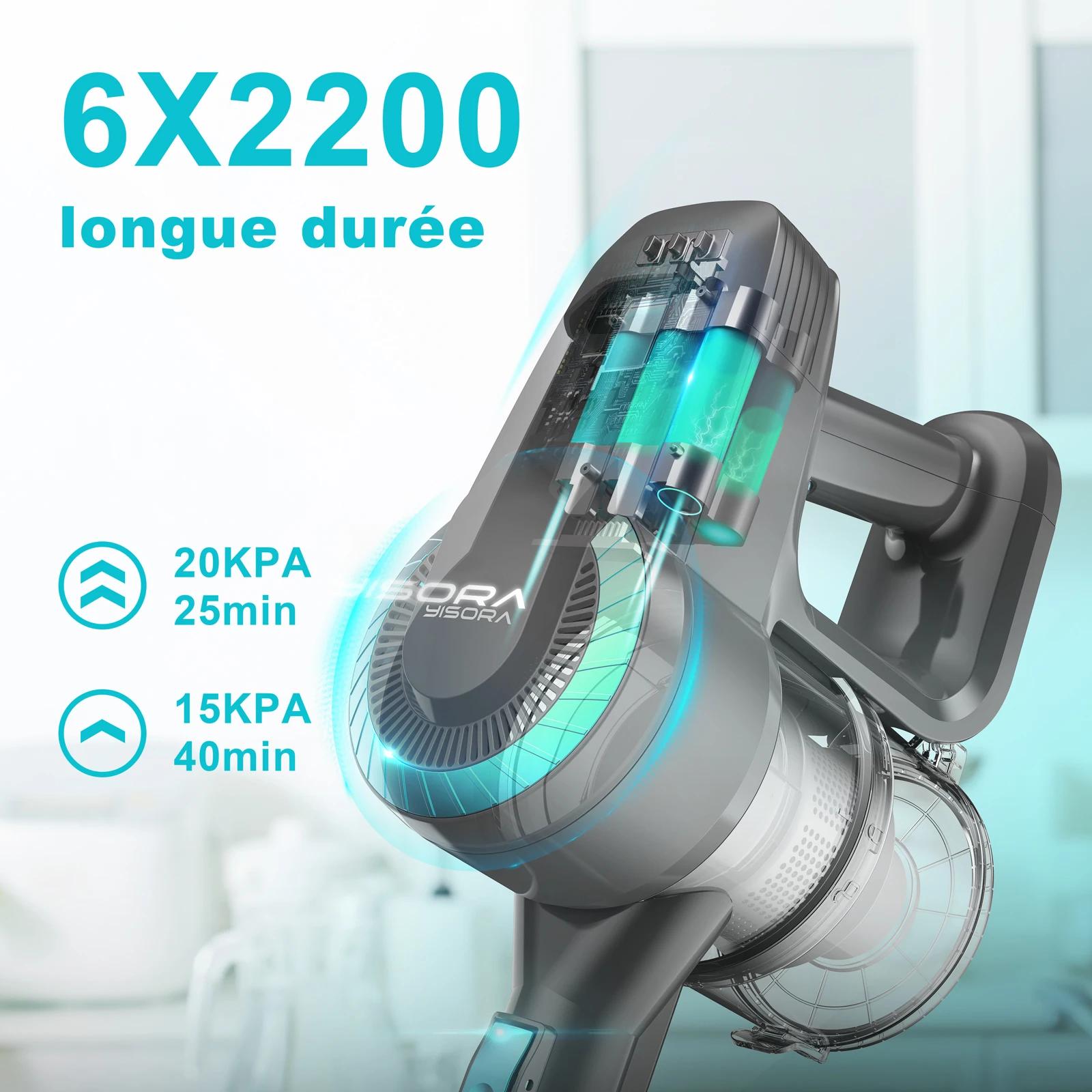 YISORA N300 aspirateur vertical sans fil, aspirateur bâton Ultra léger 20Kpa pour tapis, sol dur, vo