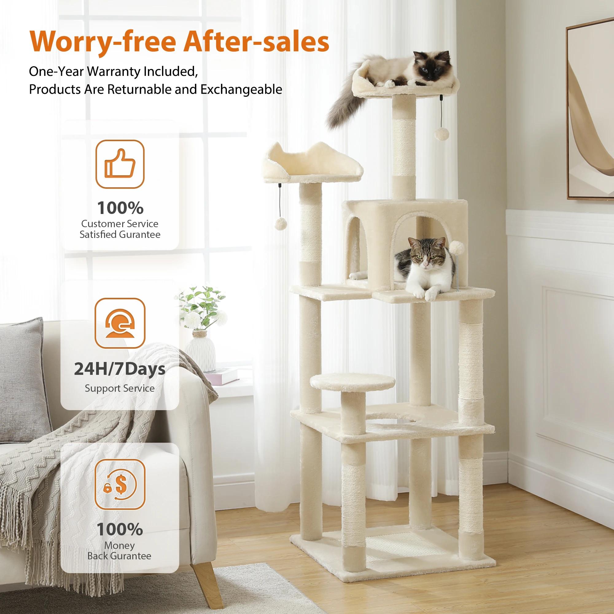 Tour d'arbre à chat à plusieurs niveaux pour chats d'intérieur, poteau à gratter recouvert de sisal,