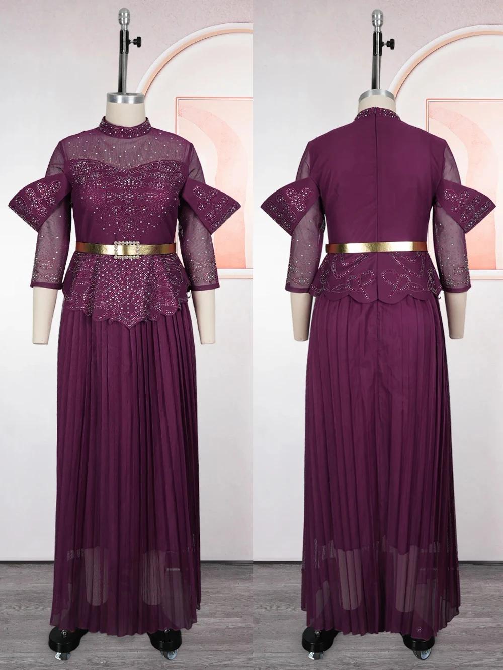 Femmes élégantes robes longues de fête diamant robe plissée mariage anniversaire bal robes de soirée