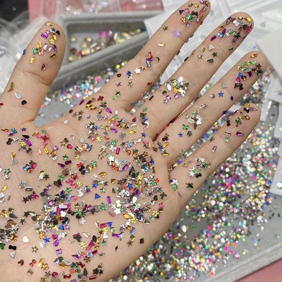 500/1000 pièces Mini Nail Art strass cristal résine Flatback diamants forme mixte étincelle bricolag