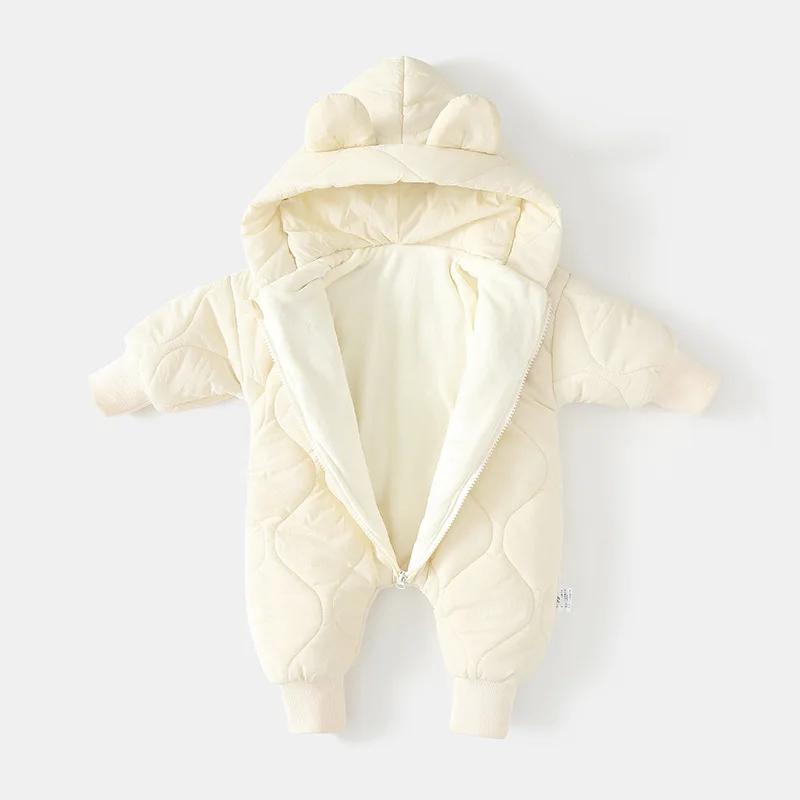 Combinaison à capuche pour bébé nouveau-né, printemps-automne 2026, en polaire rembourrée, motif des