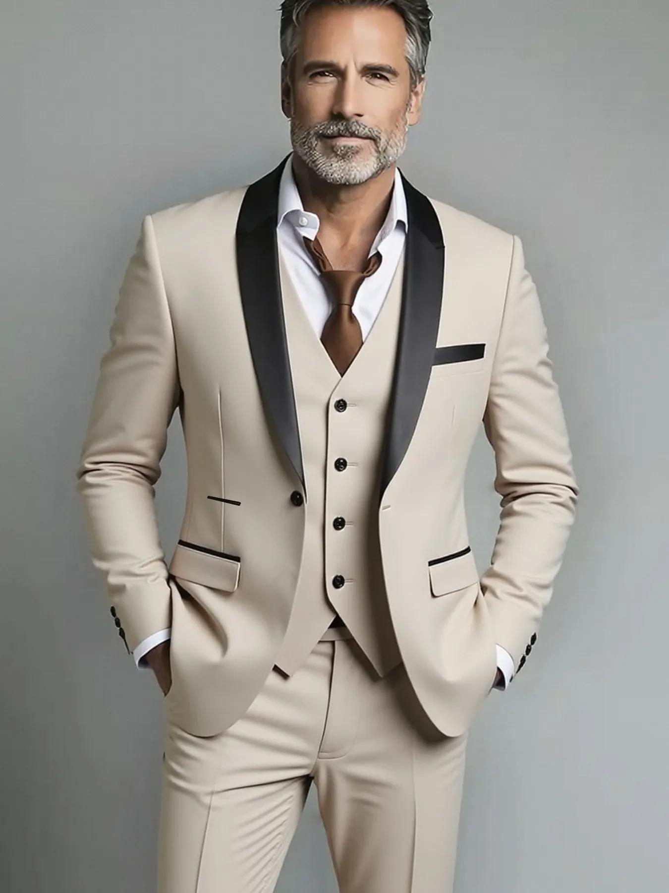 Costume (costume + gilet + pantalon) hommes d'affaires couleur unie mode minceur travail couleur uni