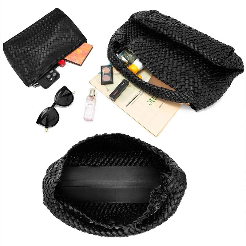 Sac fourre-tout tissé en cuir souple pour femme, grand sac à main, sac de travail initié, été, plage