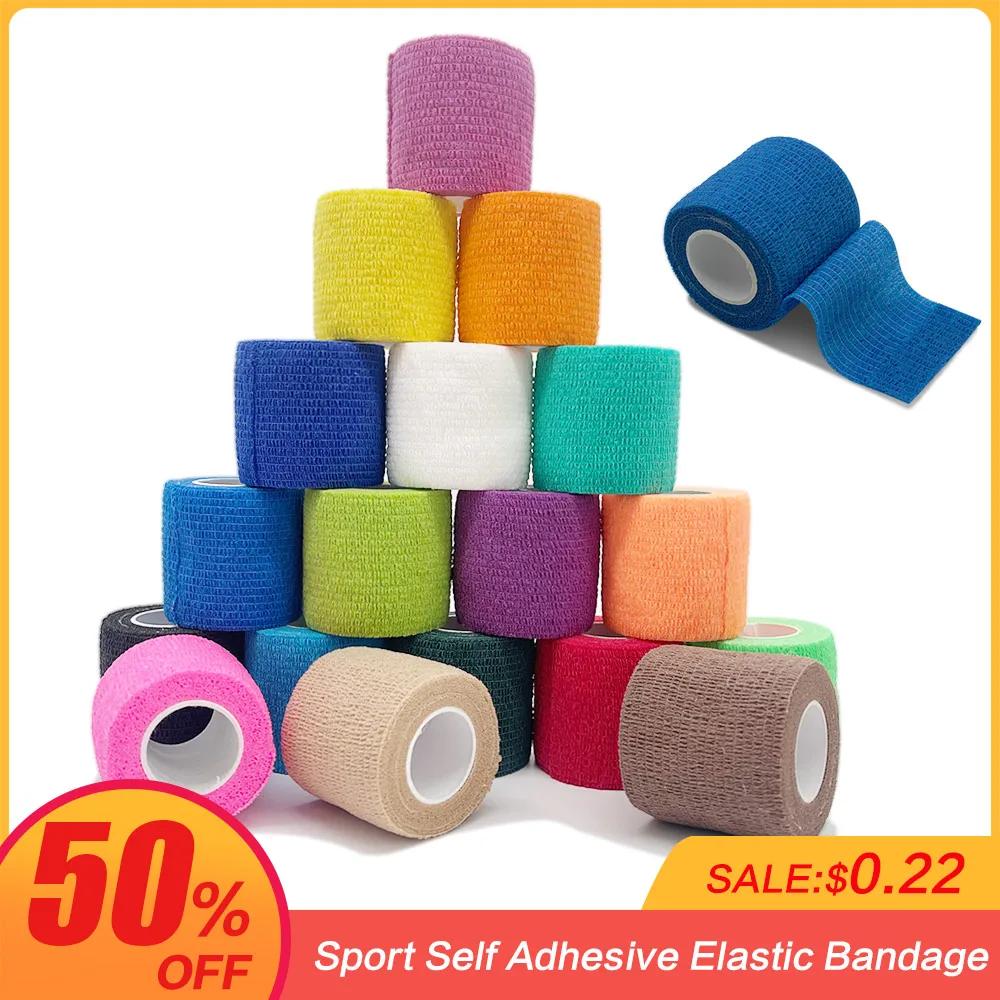 Bande élastique auto-adhésive colorée pour Sport, 4.8m, bande élastique pour genouillères, coussinet