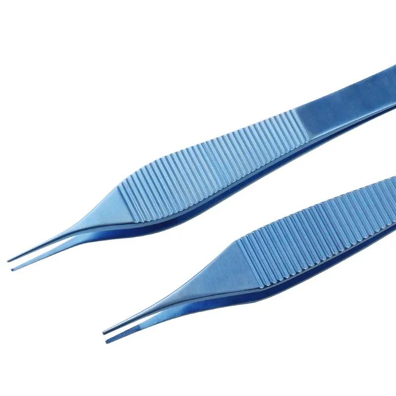 Pince à tissu ophtalmique Adson en titane, pointe dentelée/dents de 122mm, Instrument chirurgical po