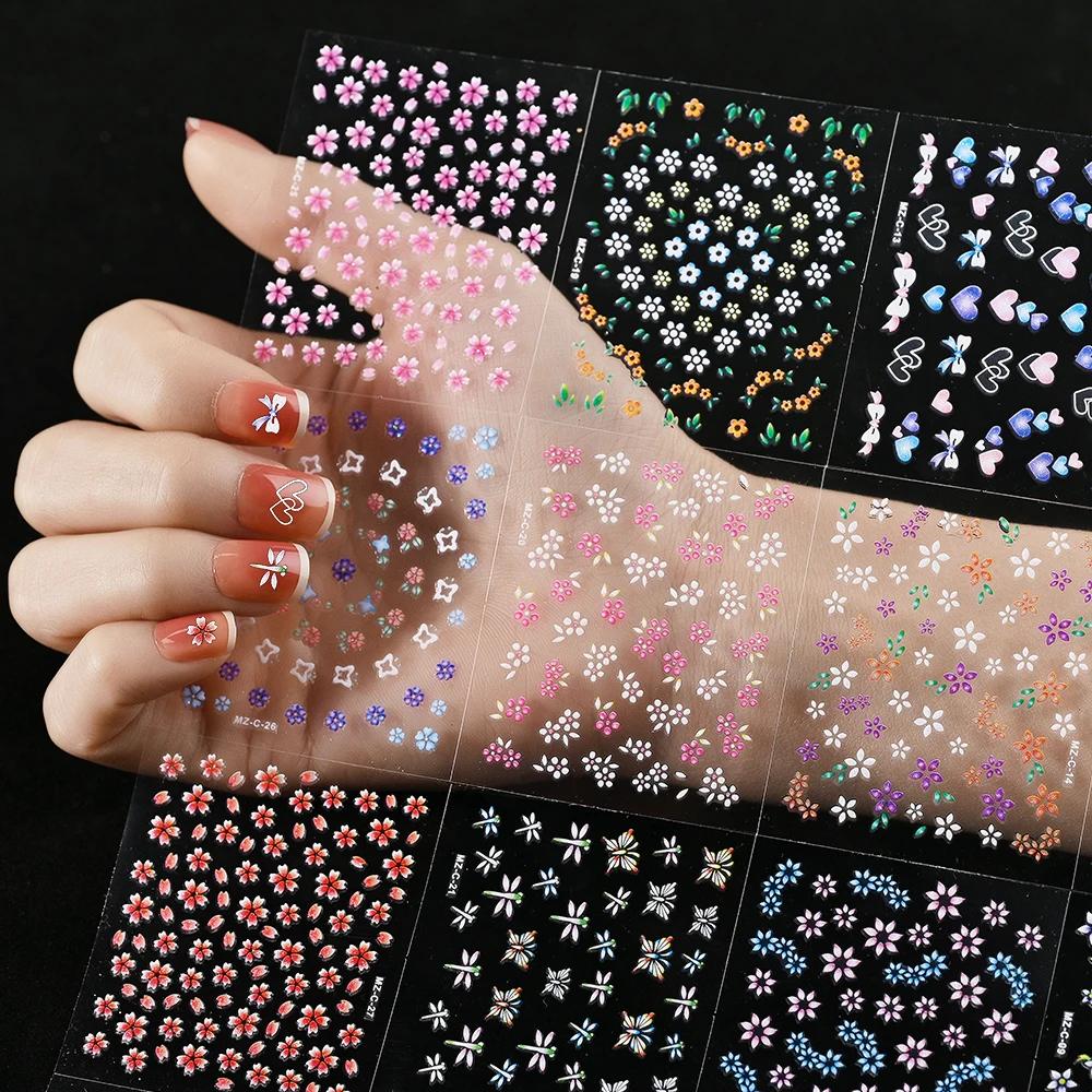Autocollants pour ongles 3D, fleurs de cerisier, Rose, marguerite, 20/30/60/70/90 pièces, mignon, cœ