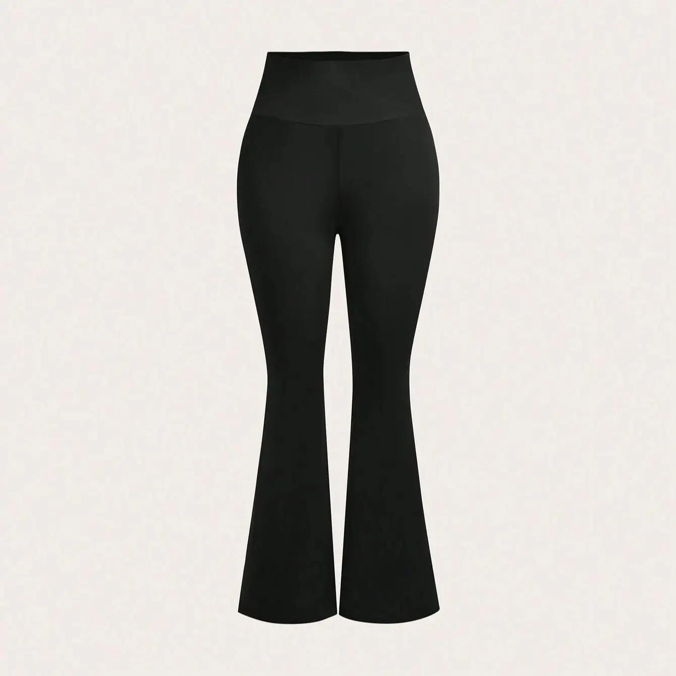 Pantalon évasé noir taille haute pour femmes, extensible, amincissant, décontracté, tendance quotidi