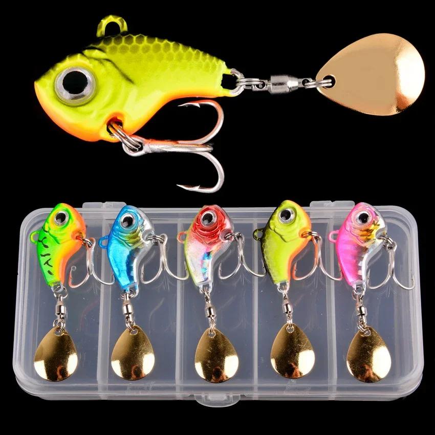 5 pièces/boîte rotatif métal VIB vibration appât Spinner cuillère leurres de pêche 5g-20g gabarits t