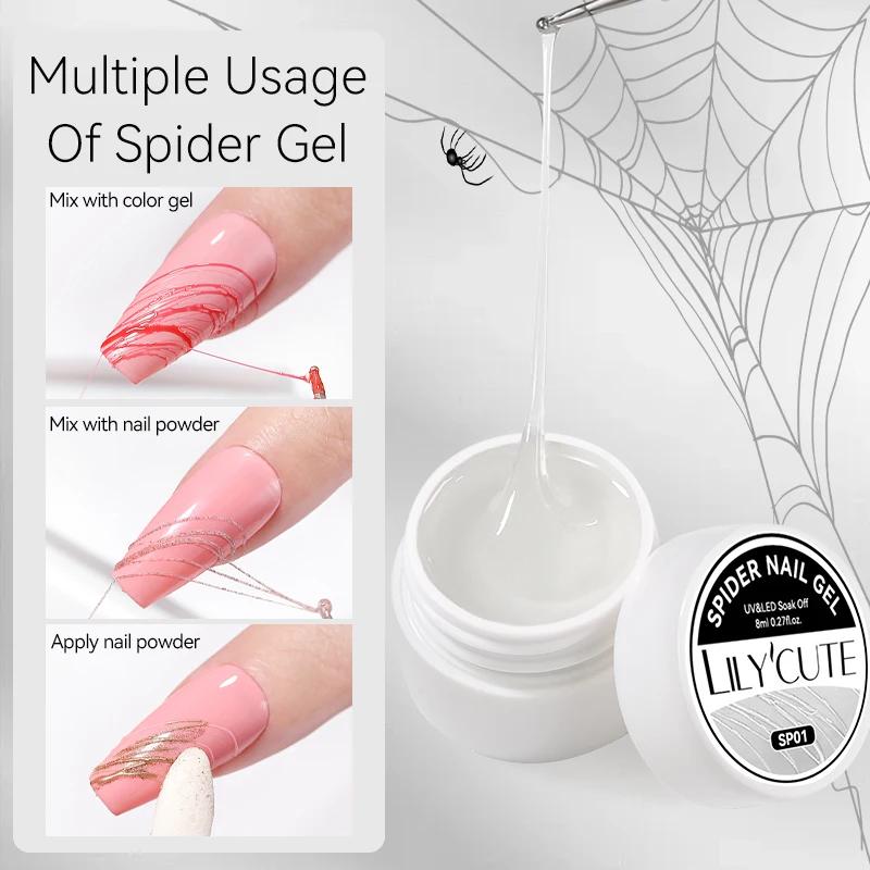 LILYCUTE 8ml blanc noir argent araignée Gel pour ongles naturel foncé Flashy dessin peinture UV Gel